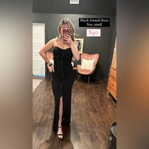 Black ruffle formal strapless dress